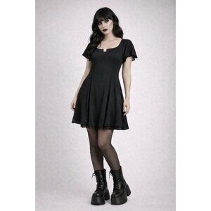 VTG Y2k Onyx Nite Black Flutter Whimsigoth Mini Dress Sz 4 Sirencore